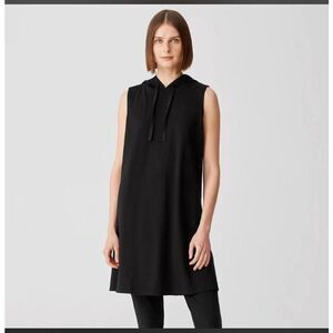 Eileen Fisher Sleeveless Hooded Knee Length Dress Kangaroo Pocket XL #100
